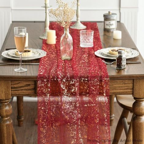 Runner da tavola in 2 pezzi, 70 x 300 cm, decorazione per la tavola con lamina d'oro, per cucina, festività, compleanni, matrimoni, oro rosa (1/5)