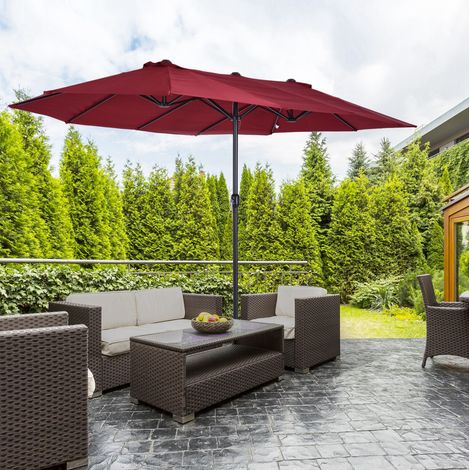Ombrellone da giardino doppio in acciaio rosso vino 460x270x240 cm con manovella e 12 stecche (1/5)