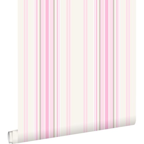 papier peint à rayures rose clair et beige - ESTAhome (1/5)