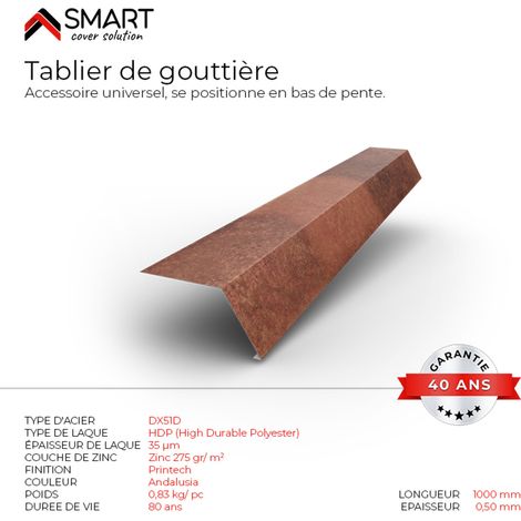 Tablier de gouttière - bac acier - tôle de couverture - Toiture -  Coloris Spanish Roof Andalusia L=1m, épaisseur 0.50mm (1/2)