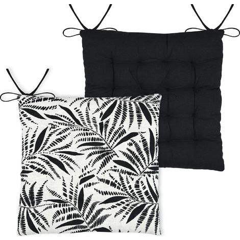 Galette de chaise carrée feuillage tropical en coton Ecru 38x38 cm (1/2)