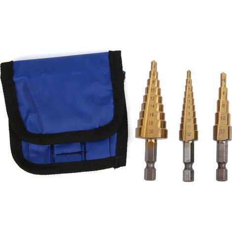 3pcs 312/4&820912/20mm High Speed Steel Cone Step Drill Bit Hex Shank Hole Cutter (1/5)