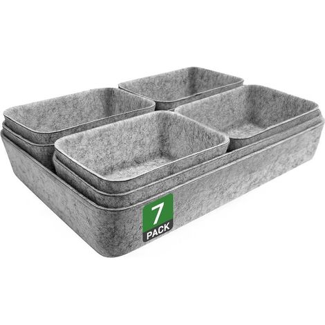 Set mit 7 Schubladeneinsätzen für 50 x 58 cm Schubladen, stapelbare Aufbewahrungsboxen aus Filz, Ordnungssystem für Schreibtisch, Schminktisch, Nachttisch, Schrank (hellgrau) (1/5)