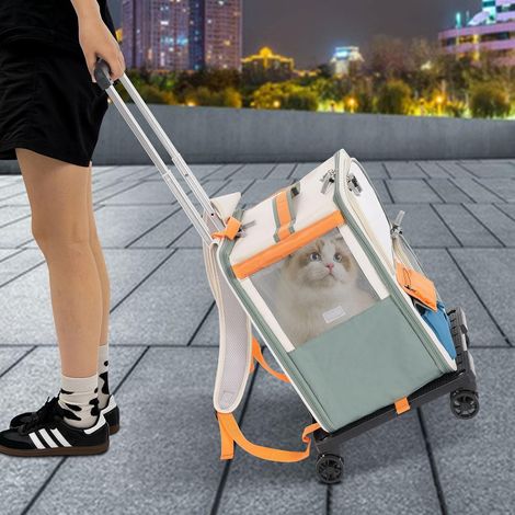 2 in 1 Haustier-Rucksack Rollkoffer Faltbar Transporttasche für Katze mit Rollen und Trolley Transporttasche aus Oxford-Gewebe Katze&Hund Tragetasche mit Abnehmbar Teleskopgriff Max.12.5kg (1/5)