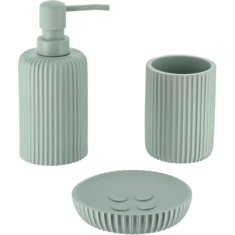 Set di tazze e portasapone in poliresina a righe - verde eucalipto - Tendance (1/2)