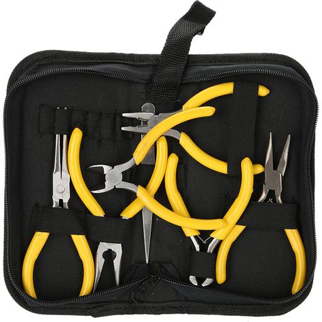 Kit de 6 pinces professionnelles pour bijoux, comprenant une pince à bec long coudé, pour la fabrication de bijoux DIY. (1/5)