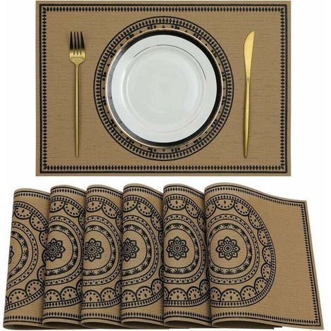 Set mit 6 PVC-Tischsets, 30 x 44 cm, rechteckig, abwaschbar, hitzebeständig, leicht zu reinigen, für Esstisch, Küche und Restaurant