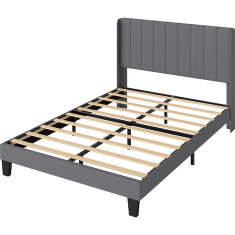 Levede Metal Wooden Bed Frame Double Panel Plush Upholstered Soft Headboard Grey