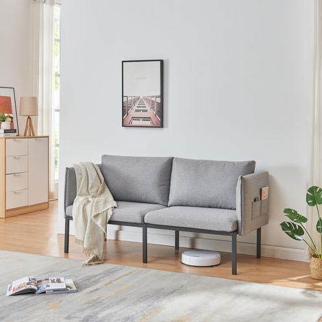 Sofá Kamar de 2 plazas con cojines acero poliéster 69x158x63cm - gris [en.casa]