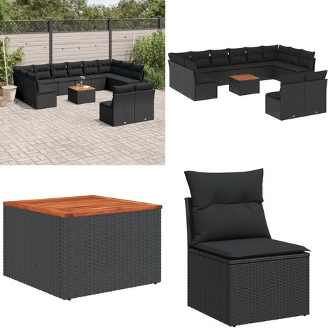 13-tlg. Garten-Sofagarnitur mit Kissen Schwarz Poly Rattan - Gartenmöbel Set - Esszimmergarnitur Outdoor - Lounge Möbel - Rattan Gartenset - Balkonmöbel - Home & Living (1/5)
