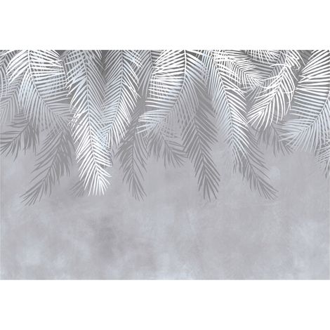 Papier peint avec des feuilles de palmier sur du béton, décoration murale pour le salon – 200 x 140 cm Wallarena (1/4)
