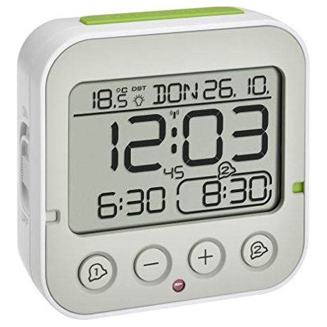 TFA Dostmann Orologio sveglia radiocontrollato Bingo 2.0, 60.2550.02, due allarmi, funzione snooze, indicazione della temperatura interna, bianco (1/3)