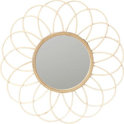 Miroir rond en rotin en forme de rosace (1/5)