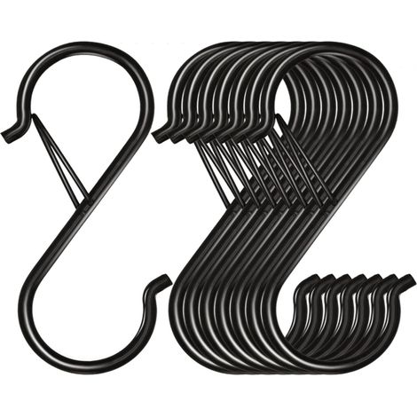 8 crochets en S noirs 3,5 pouces avec verrou, crochets métalliques suspendus, supports polyvalents pour rangement, vêtements, outils, cuisine, garage et jardin (1/5)