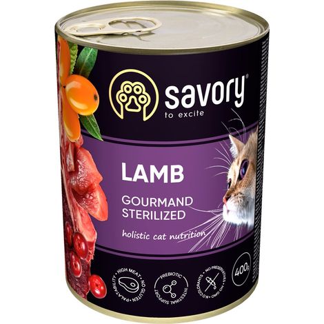 Aliment humide savoureux pour chat à l'agneau stérilisé 400 g (1/2)
