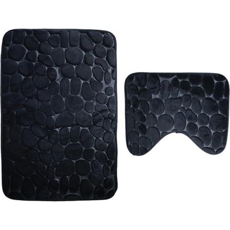 Juego de 2 alfombras de baño de poliéster extra suaves y antideslizantes en color negro
