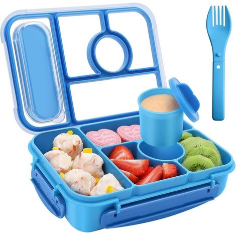 Brotdose Kinder 1300ML 5 Fächer BPAfrei Saucenbehälter Blau (1/5)