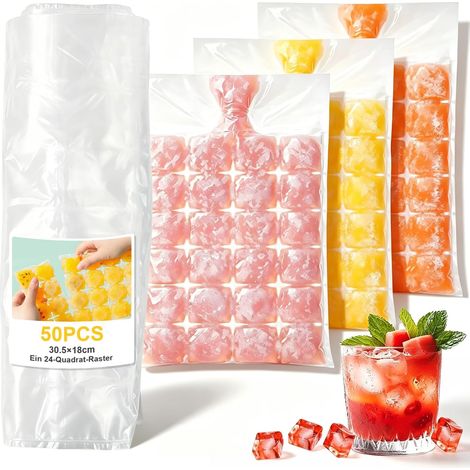 Sacs à Glaçons Jetables Sachet Glacon Sac Glacon Auto Scellant  Disposable Ice Cube Bags Sacs à Jetables à Glace Pour Boissons Whisky Cocktails Voyages Barbecue Cuisine (1/5)