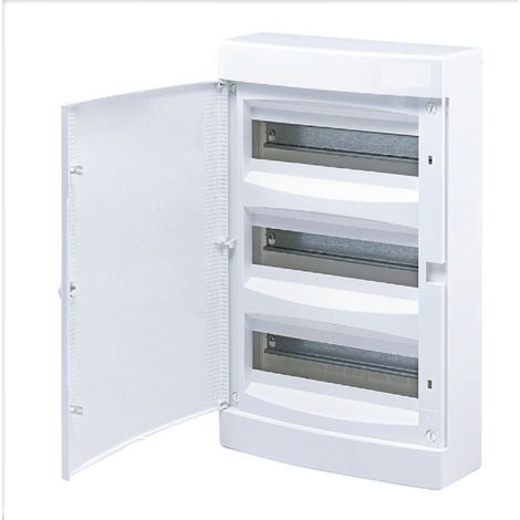 Coffret électrique Apparent 18 modules sur 3 rangées ( 3 x18 M ) avec porte blanche opaque avec borniers de terre