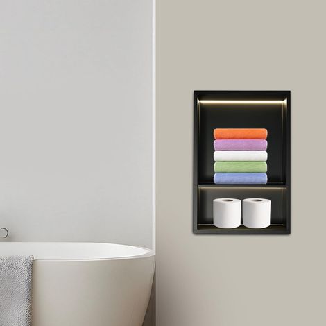 Wandnische Dusche Edelstahl mit LED, Unterputz Duschregal, Wandnische Bad Nische Duschnische für Badezimmer 2 -stöckige (12x18in) (1/5)