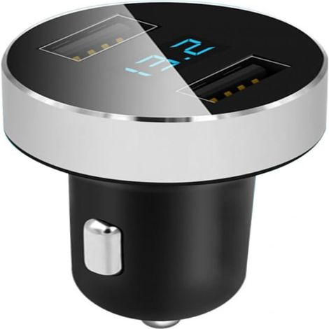 Mini cargador de mechero - 2 puertos USB Carga rápida 4.8 A / Función contador Indicador de nivel de batería LED - Compatibilidad universal (1/5)