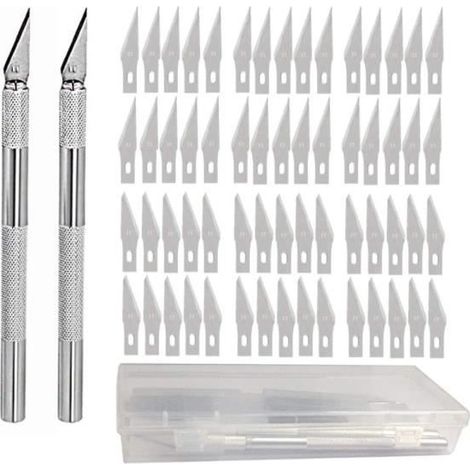 Cutter de précision - MARQUE - Couteau en Acier Inoxydable - 2 Scalpel - 60 Lames de Rechange - Antidérapant (1/4)
