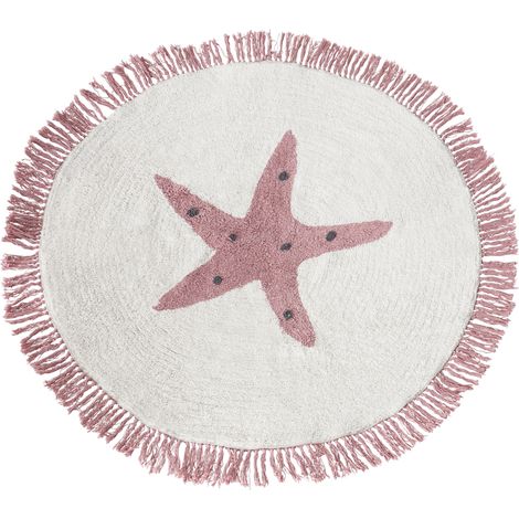 Alfombra infantil divertida con patrón de estrella color blanco crema fabricada en algodón ø 120 cm Stars (1/5)