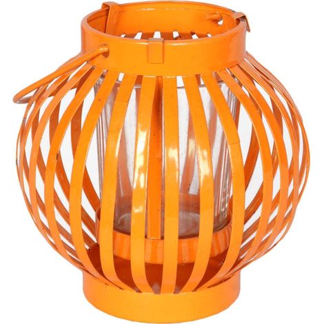 Orangefarbene Metall-Kerzenlaterne LHW für Balkon, Terrasse und Gartendekoration (1/2)