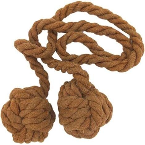 1 attache de rideau avec 2 boules de coton, corde de rideau en fil de coton écologique, style naturel et simple, décoration de salon ou de chambre (marron clair) (1/5)