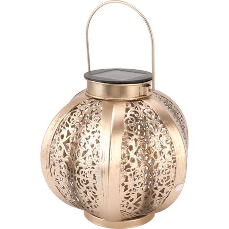 Lanterne solaire extérieure étanche, lanterne solaire suspendue ajourée en métal, lampe décorative de jardin avec poignée pour terrasse, pelouse, porche ou jardin. (1/5)