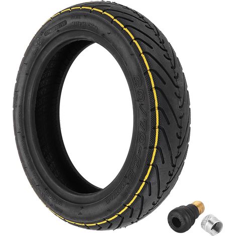 Pneus tubeless Yuanxing 60/70-6.5 de 10 pouces + valve tubeless à soufflet droit pour trottinettes et draisiennes avec pneus tubeless épaissis