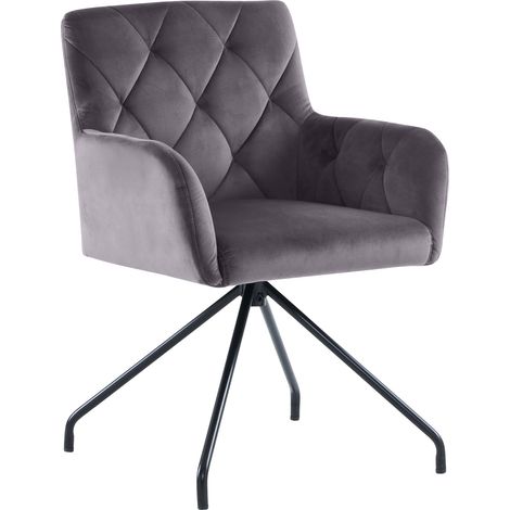 Juego de 6 sillas de comedor de terciopelo gris oscuro con reposabrazos y patas de metal (1/5)