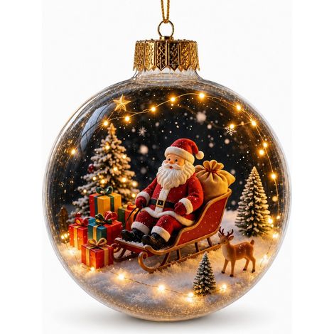 Boule à neige lumineuse en acrylique transparent, décor de Noël, scène de forêt hivernale avec rennes en 3D, boule à suspendre au sapin, cadeau de Noël (1/5)
