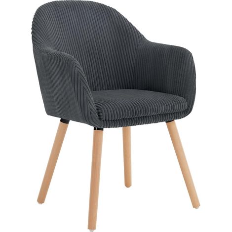 Woltu – Chaise de salle à manger en velours côtelé – Bois massif – Ergonomique avec accoudoir – Dimensions 41x39x83.5cm – Capacité 120kg – Gris foncé (1/5)