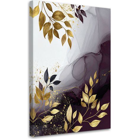 Leinwandbild Abstraktion: Pflanzenblätter in Violett und Gold 20x30 (1/5)
