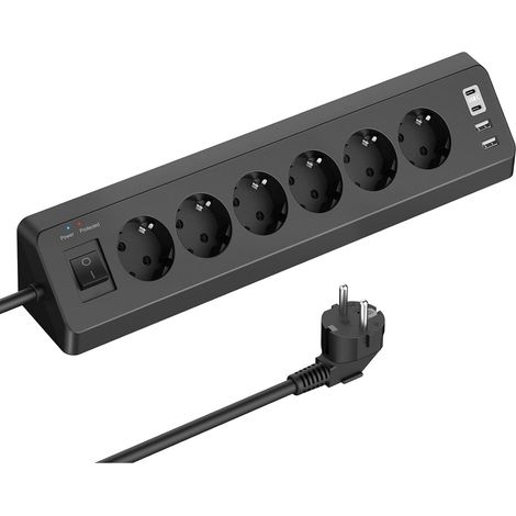 Prise d'angle avec 4 USB(2 Type-C), multiprise à 6 Compartiments avec Interrupteur, multiprise de Protection Contre Les surtensions avec USB C et câble de 2M pour la Cuisine. (1/5)