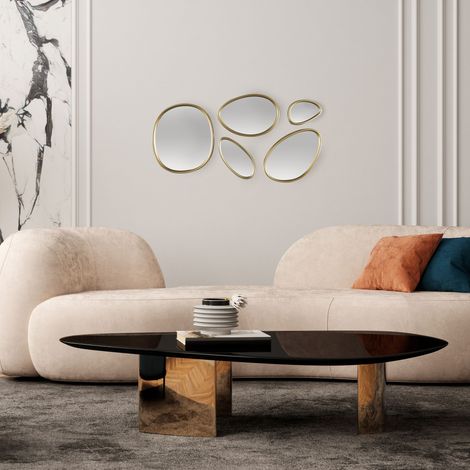 The Home Deco Factory – Miroir mural forme organique doré – Système d'accroche 4 orientations – Décoration moderne pour salon et chambre (1/5)