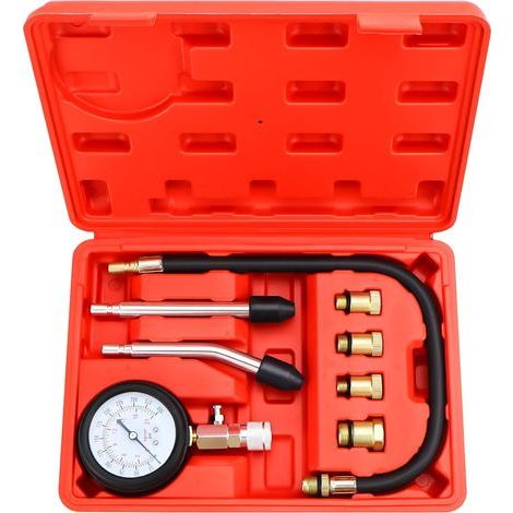 Benzin-Kompressionsprüfer, Motor-Kompressionsprüfer, Benzin-Kompressionsprüfer mit 4 Adaptern M10 M12 M14 M18 für Auto und Motorrad, 0-20 bar und 0-300 psi (Rot) (1/5)