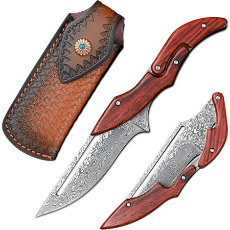 Taschenmesser Damaststahl VG10 mit Holzgriff, Klappmesser für Outdoor & Camping
