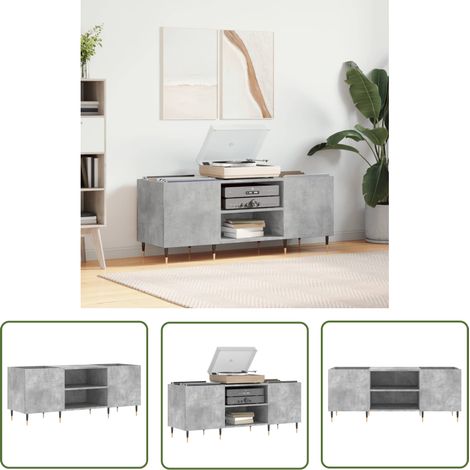 The Living Store Armoire à disques gris béton 121x38x48 cm bois d'ingénierie - Meuble À Disques - Armoire Vinyle - Rangement Disque - Étagère Musique - Support Tourni Table (1/5)