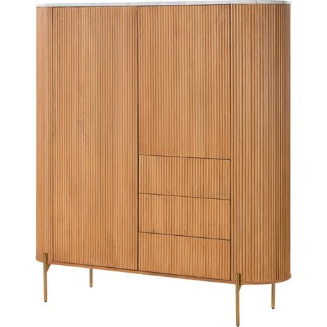 Highboard Mango 150x45x160 natur lackiert / Marmor weiß BARCELONA 541