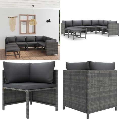 Salon de jardin 8 pcs avec coussins Résine tressée Gris - Salon De Jardin - Mobilier De Jardin - Ensemble De Salon - Meubles De Jardin - Résine Tressée - Home & Living