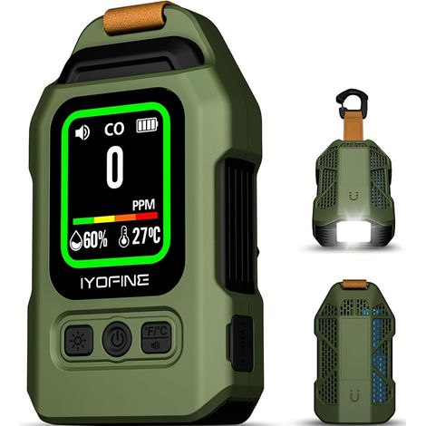 Détecteur de Monoxyde de Carbone Portable 4-en-1 avec Sirène Haute Puissance Capteurs CO, Température et Humidité, Lampe de Camping LED, Fixation Magnétique, Recharge USB, Écran HD pour (1/5)