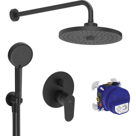 Ideal Standard - Ensemble de douche Alu+ avec mitigeur encastré, douche de tête et kit complet, noir mat (1/4)