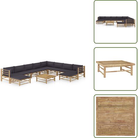 Arredamento da esterno - vidaXL Set Salotto da Giardino 11pz con Cuscini Grigio Scuro Bambù - Divano angolare