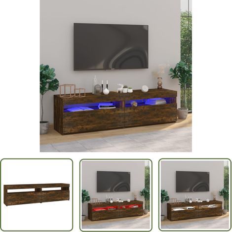 The Living Store Meubles TV avec lumières LED 2 pcs Chêne fumé 75x35x40 cm - Meuble Tv - Meuble Audiovisuel - Télévision Murale - Support Tv - Étagères Murales (1/5)