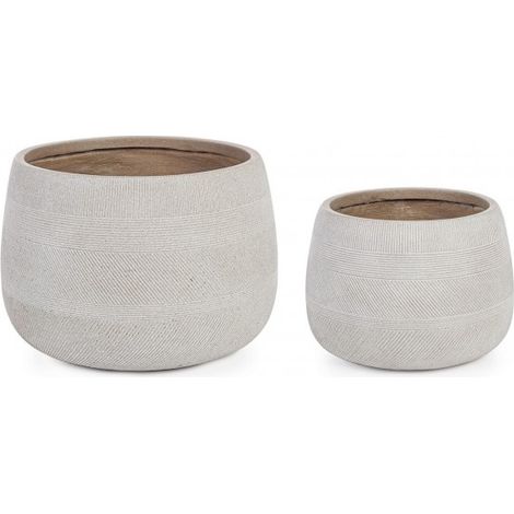 Set mit 2 niedrigen beigen "Rigo Bomb" Vasen für draußen mit Stopfen am Boden (1/3)