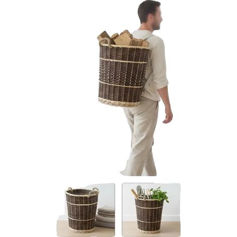 Brennholzkorb, Naturbambus, rustikales Design, Braun (1/2)