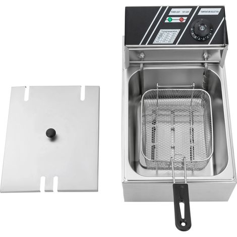 Freidora eléctrica comercial, 2500W Freidora eléctrica de acero inoxidable, freidora comercial 2 depósitos de 6 litros, control de temperatura 60-200 ℃, para restaurantes, supermercados, comida (1/5)