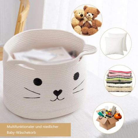 Panier De Rangement - Corde De Coton - 40x33x30cm - Design Oreilles De Chat - Pour Enfants - 1 Pièce (1/5)